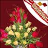 Fancy Two line White Stone Rakhi with Roses - Click here to View more details about this Product